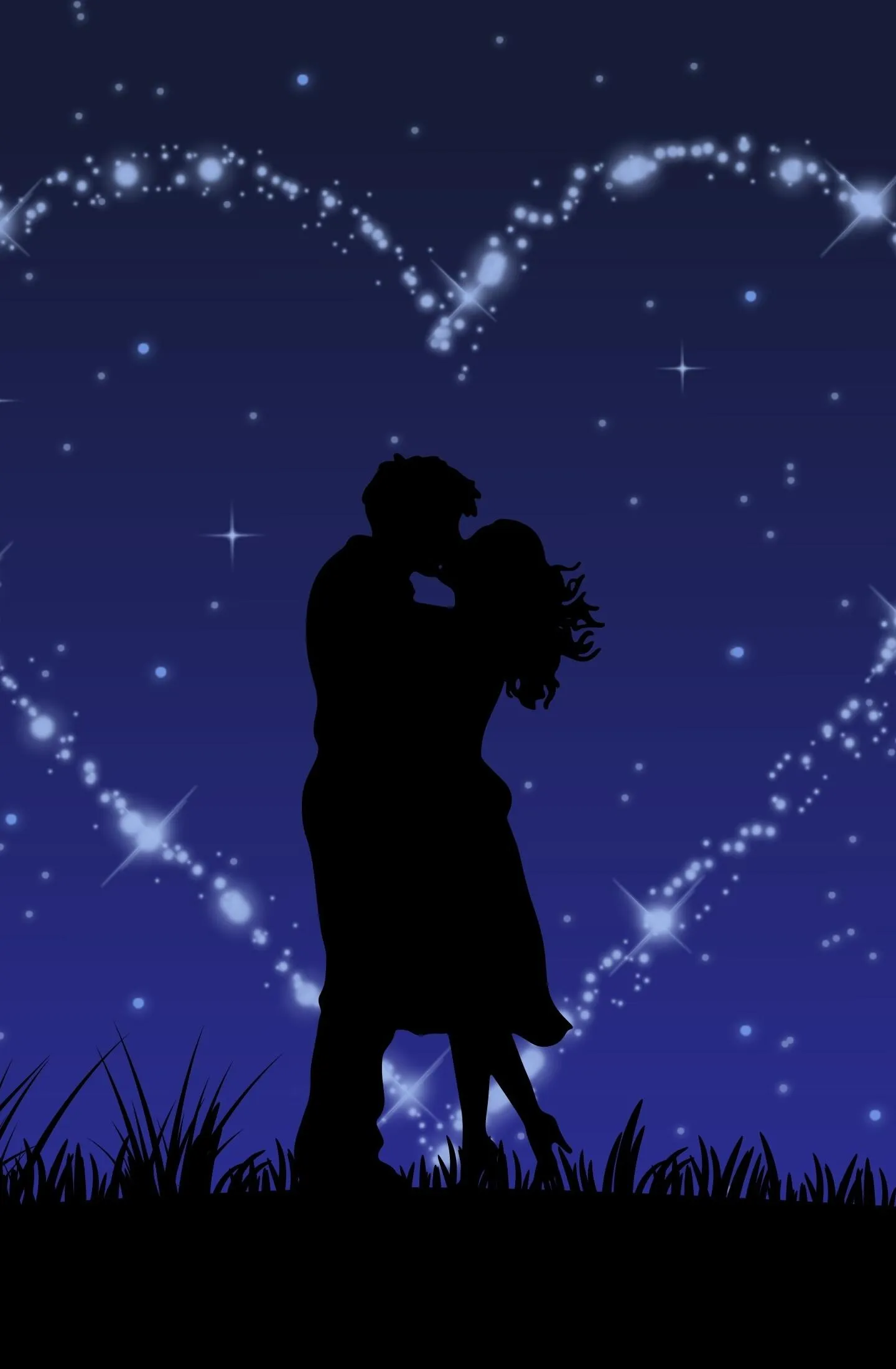 Romantic Couple Silhouette Under Starry Night 4K Image