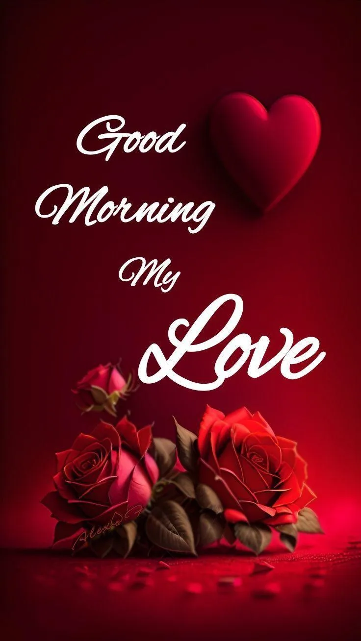 Romantic Good Morning Message on Deep Red Background