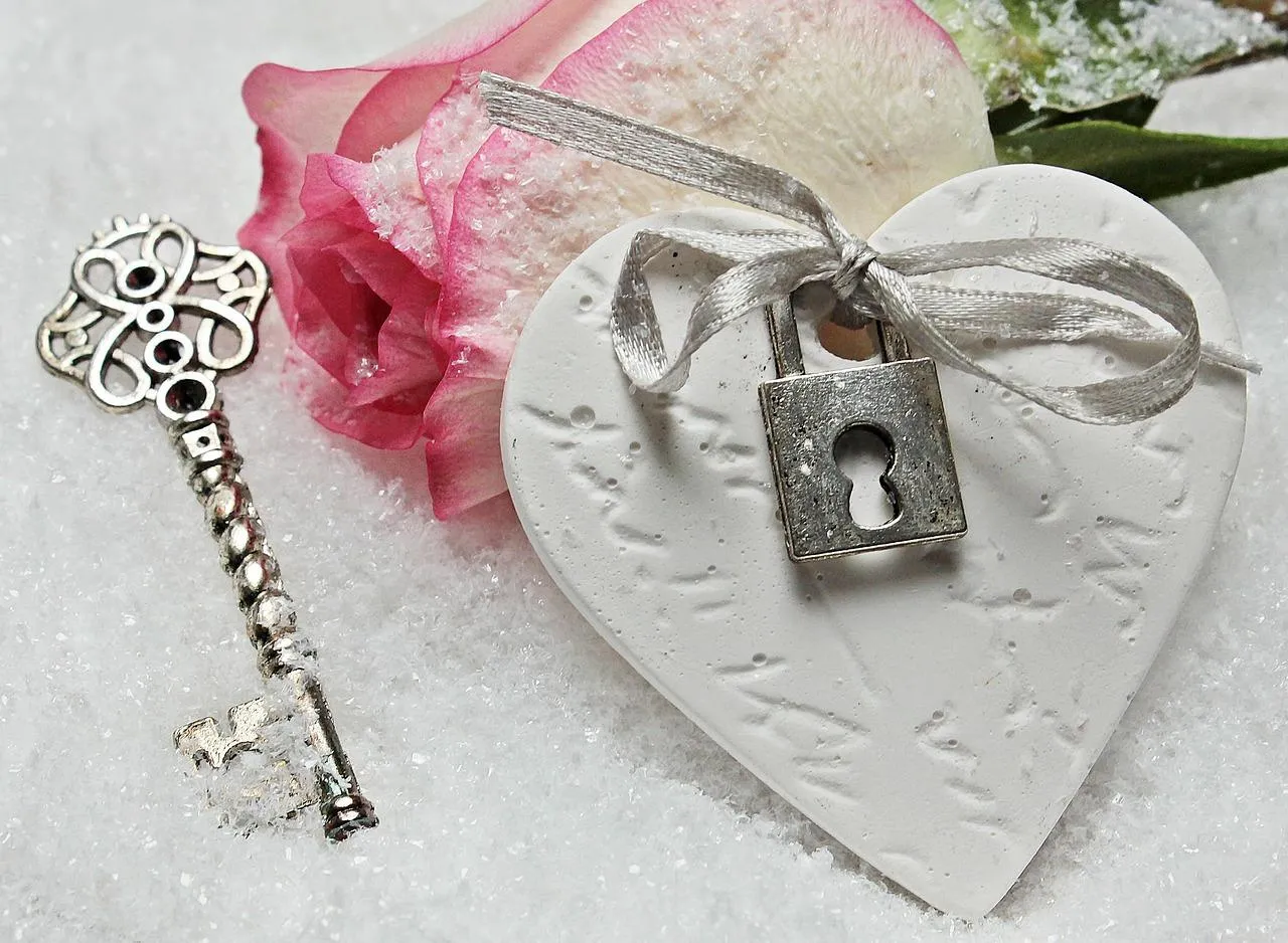 Romantic Heart Key on Lace with Wedding Theme Wallpaper