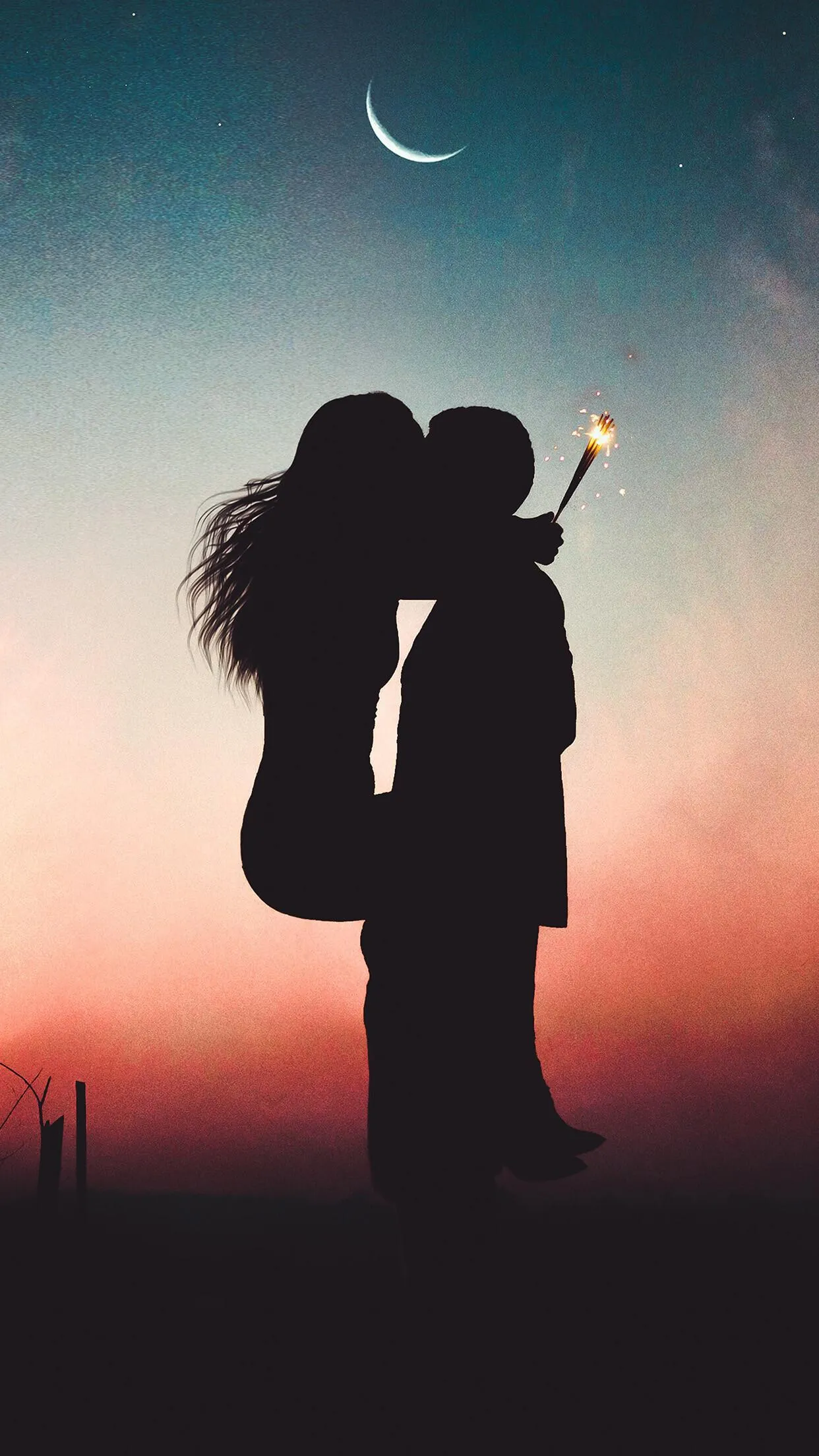 Romantic Hug Under Sky of Soft Evening Colors Wallpaper