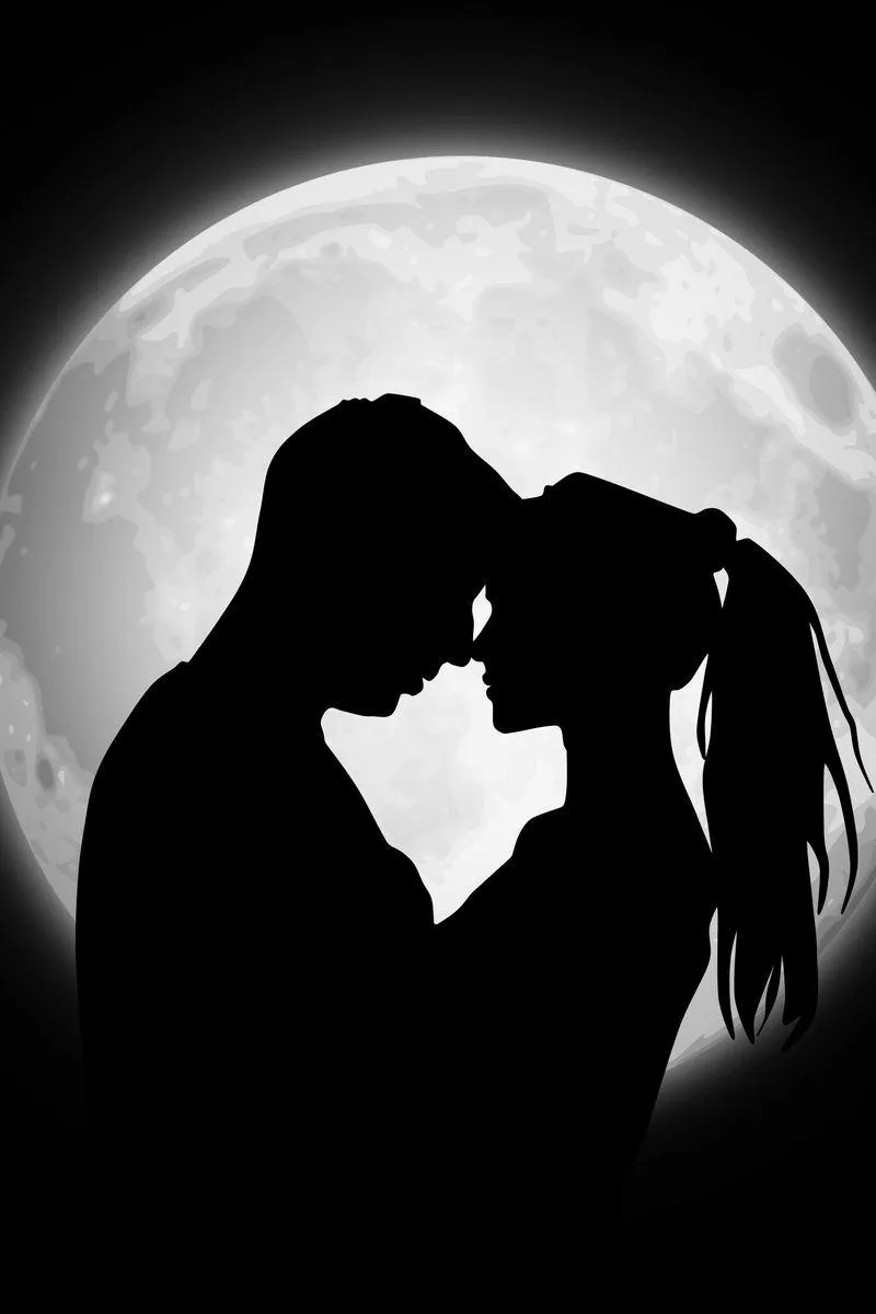Romantic Moonlight Kiss Between Two Lovers in Night Image