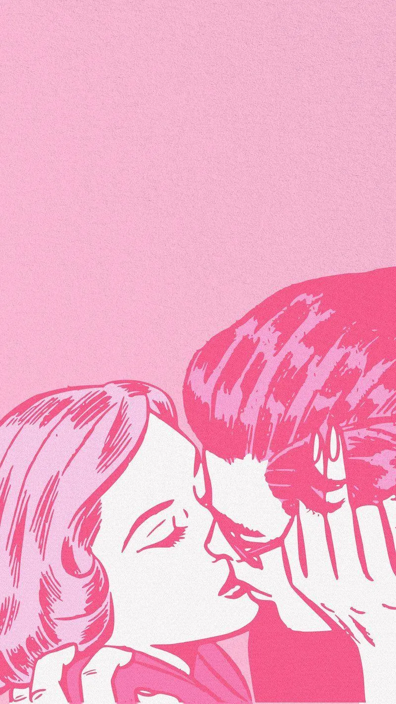 Romantic Pink Couple Drawing Showing Affection Wallpaper