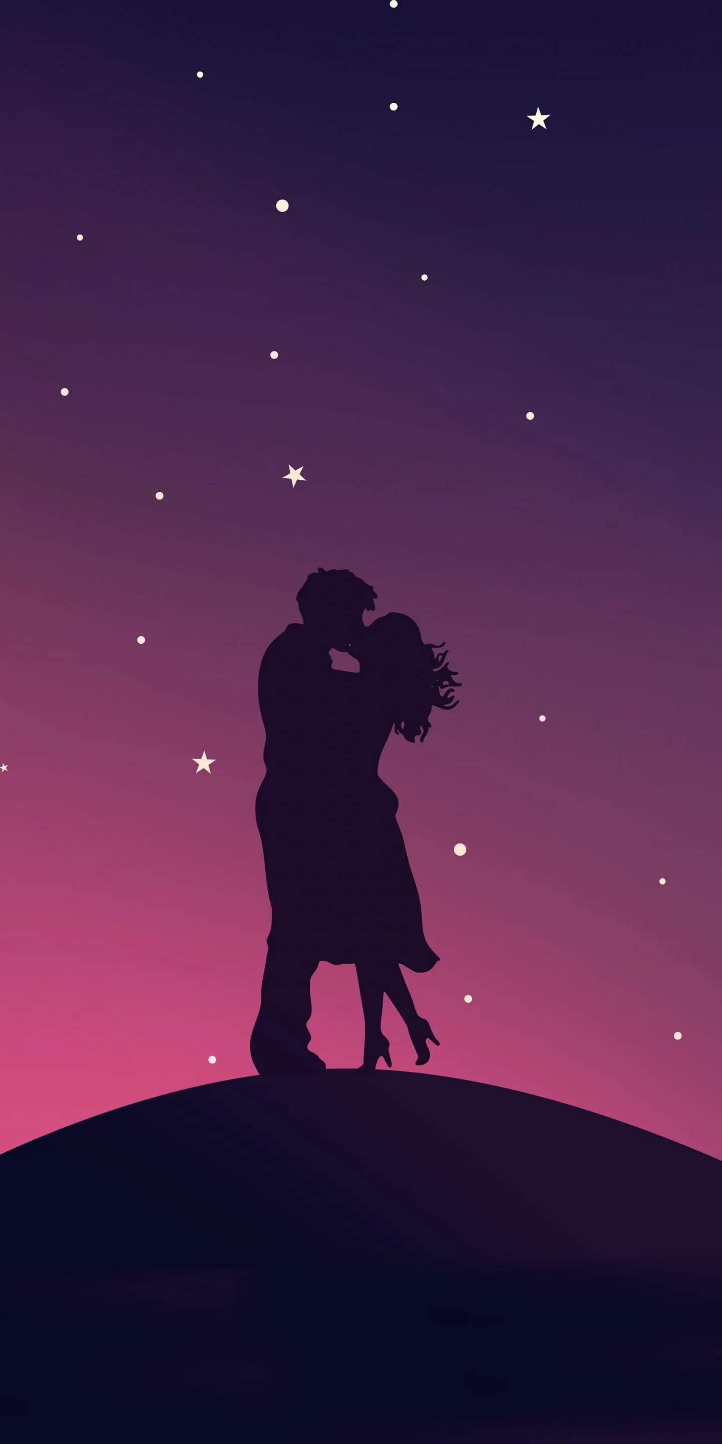 Romantic Silhouette Under Pink Starry Evening Sky 4K Image