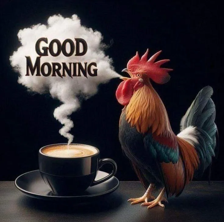 Rooster Image with Dark Themed Morning Message Wallpaper