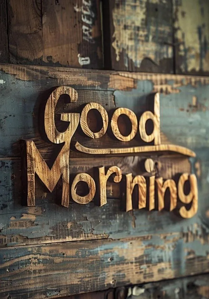 Rustic Brown Wood Background with Simple Morning Greeting