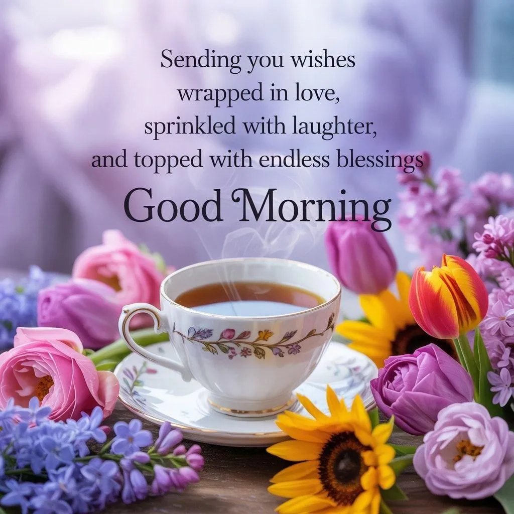 Scenic Flower Background with Uplifting Morning Quote