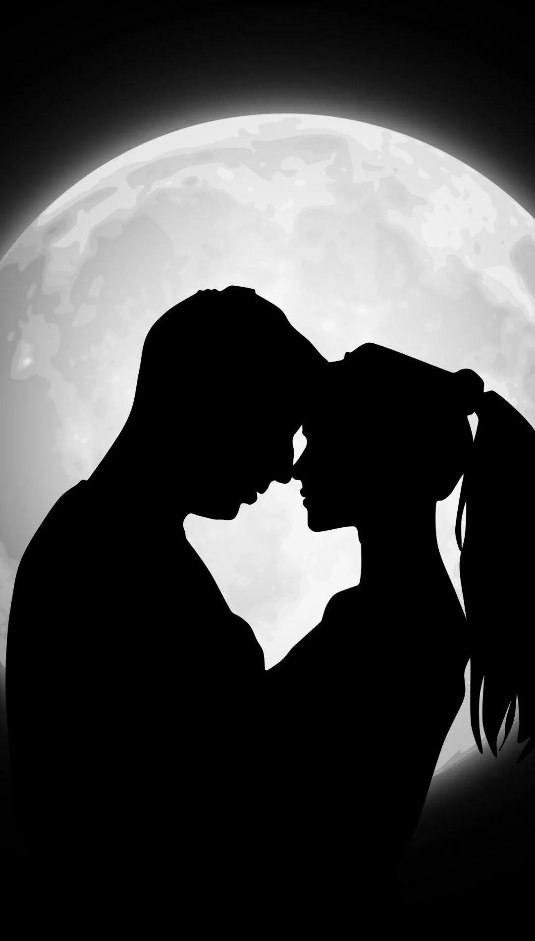 Silhouette of Lovers Kissing Under the Moon Free Wallpaper