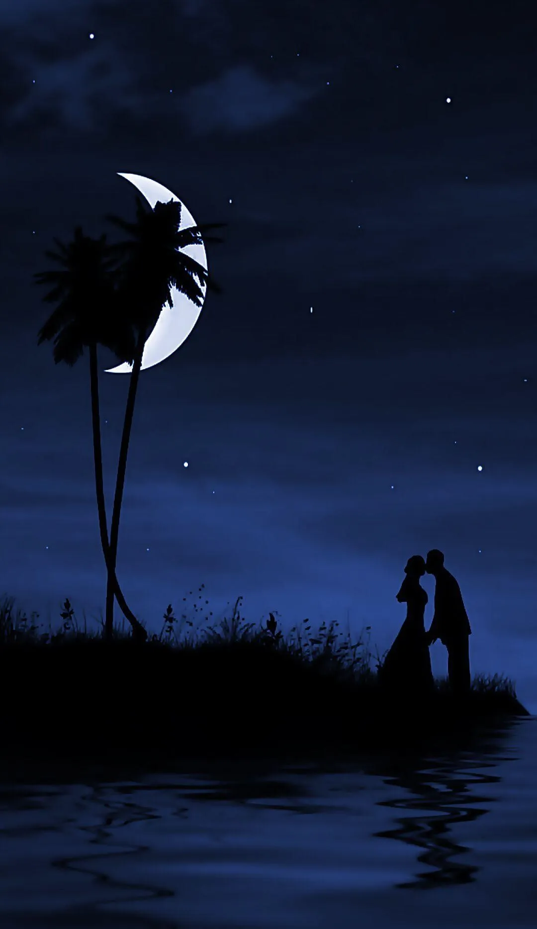 Silhouette of Person and Half Moon Under Night Sky