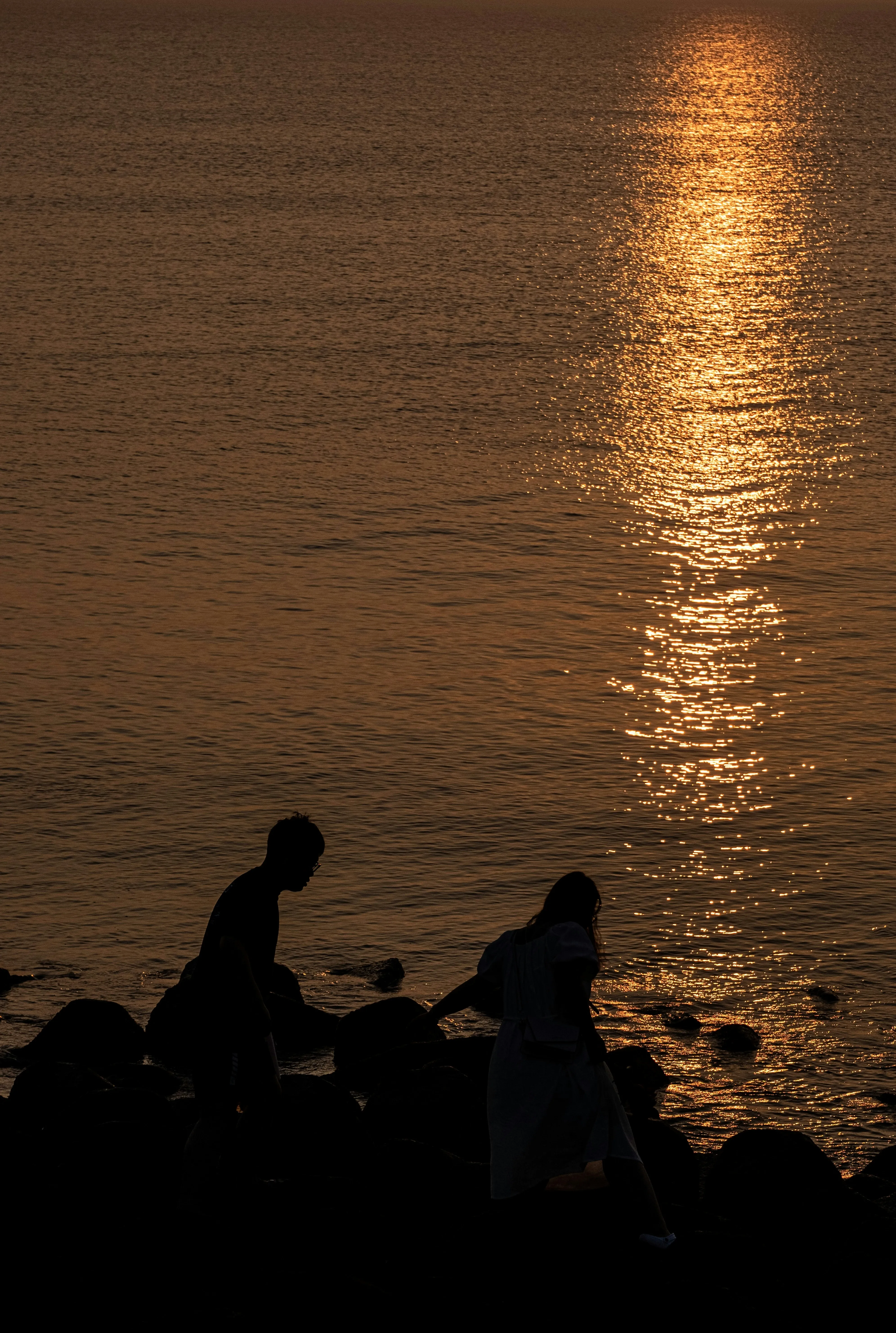 Silhouettes Watching the Golden Evening Sunset Wallpaper
