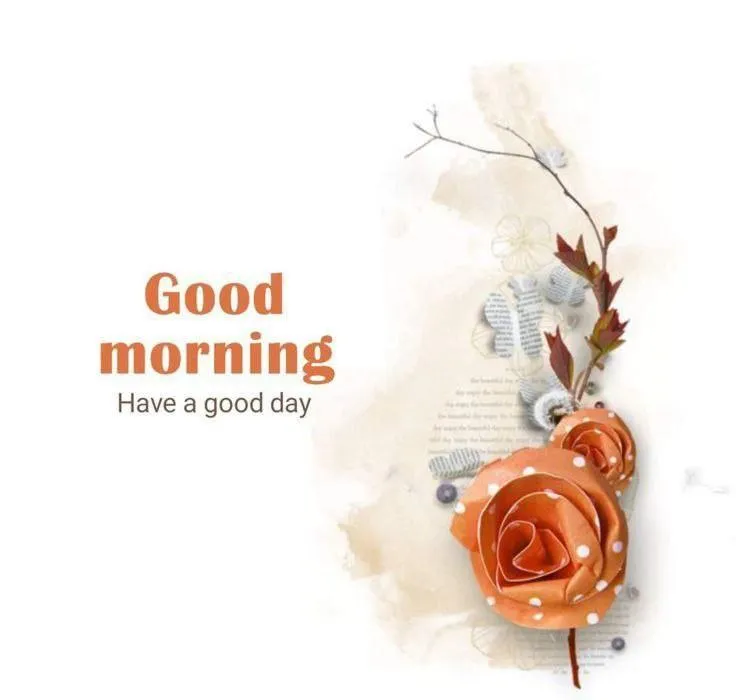 Simple Good Morning Text with Rose and Branch Image