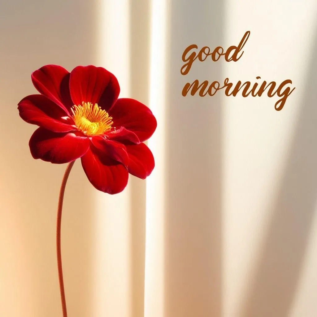 Single Red Flower with Minimalistic Good Morning Text
