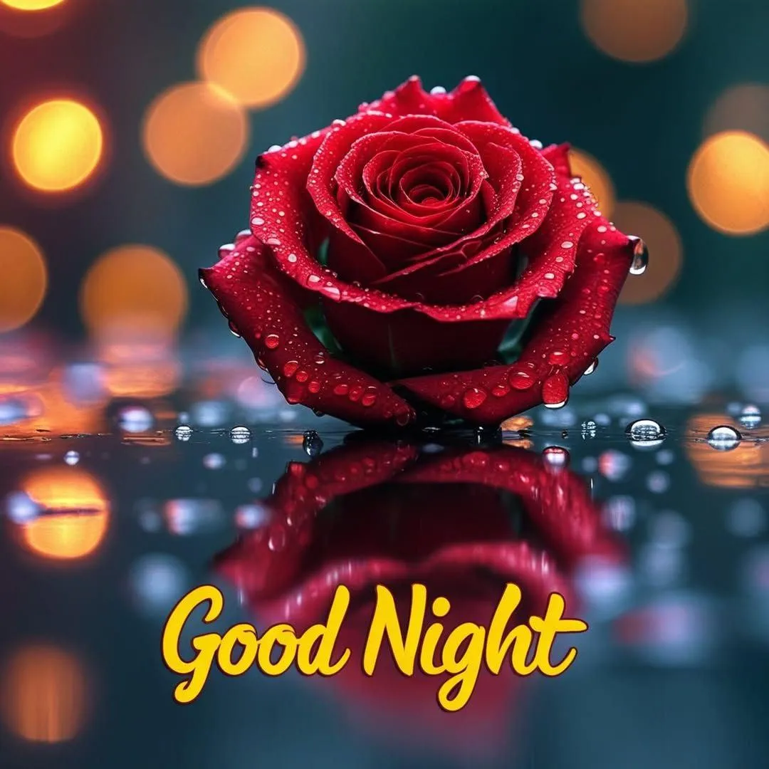 Single Red Rose with Good Night Message Hd Wallpaper