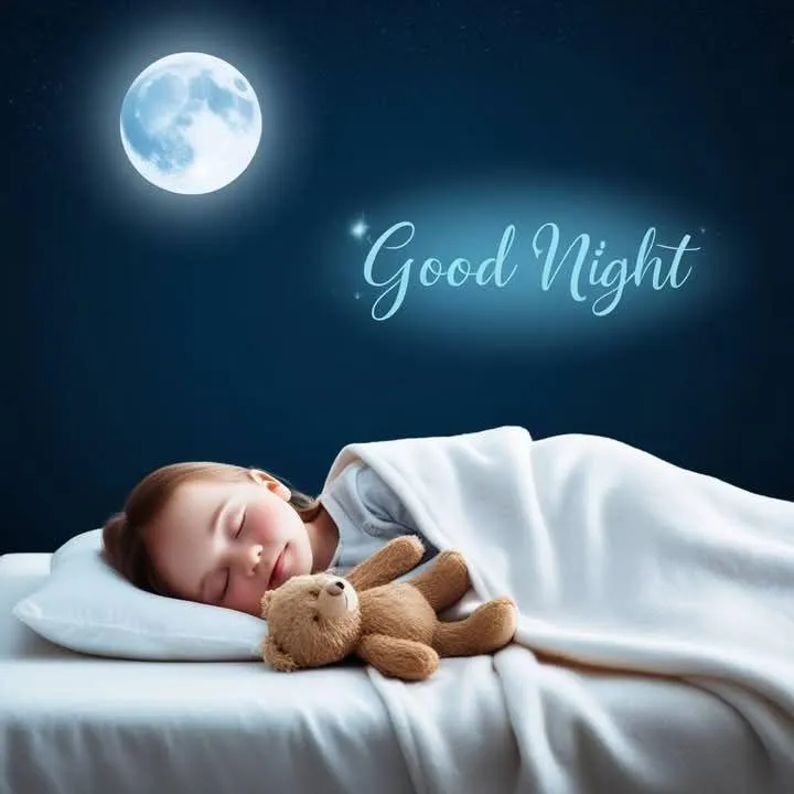 Sleeping Baby with Moon and Stars Saying Good Night