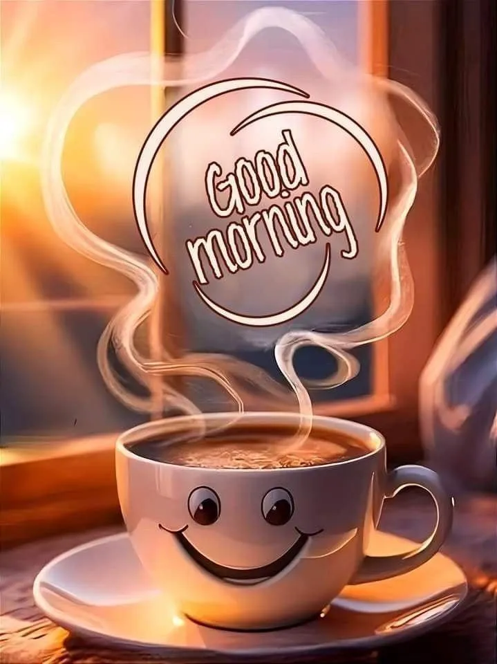 Smiling Coffee Cup and Good Morning Text Wallpaper