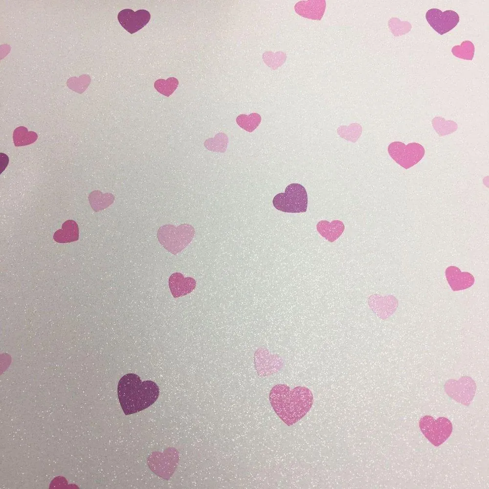 Soft Pink Hearts Scattered on a Gentle White Sheet Wallpaper