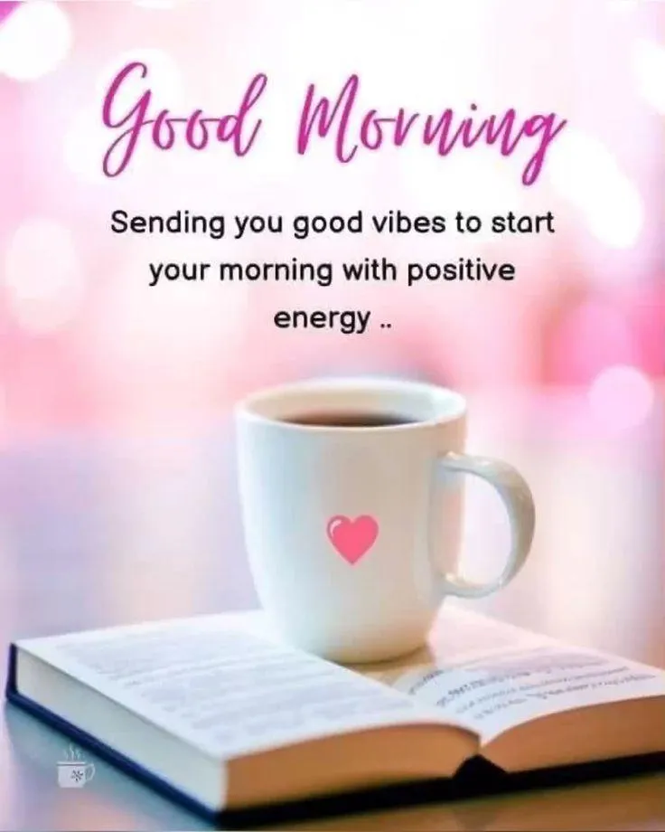 Soft Pink Morning Quote with Cup and Positive Vibes