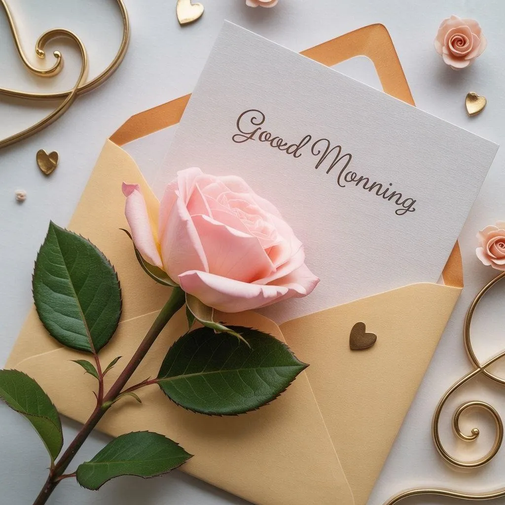 Soft Pink Rose on Letter Envelope for Morning Vibe