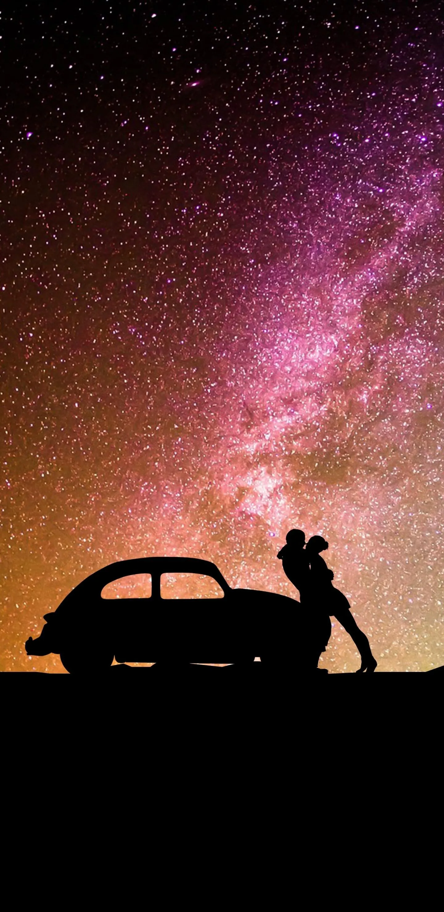 Starry Night Car Scene Filled with Romantic Dreams Wallpaper