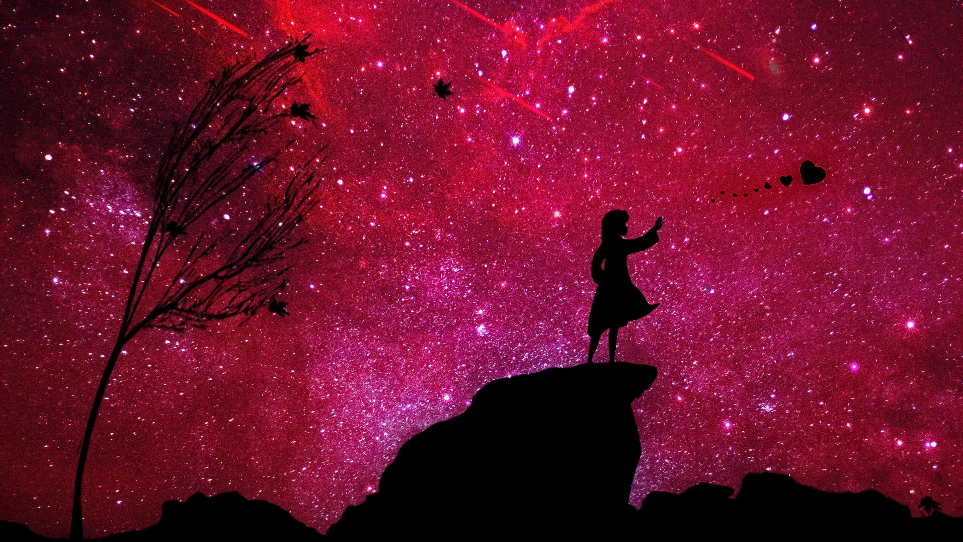Starry Sky Silhouette Representing Deep Emotion Wallpaper