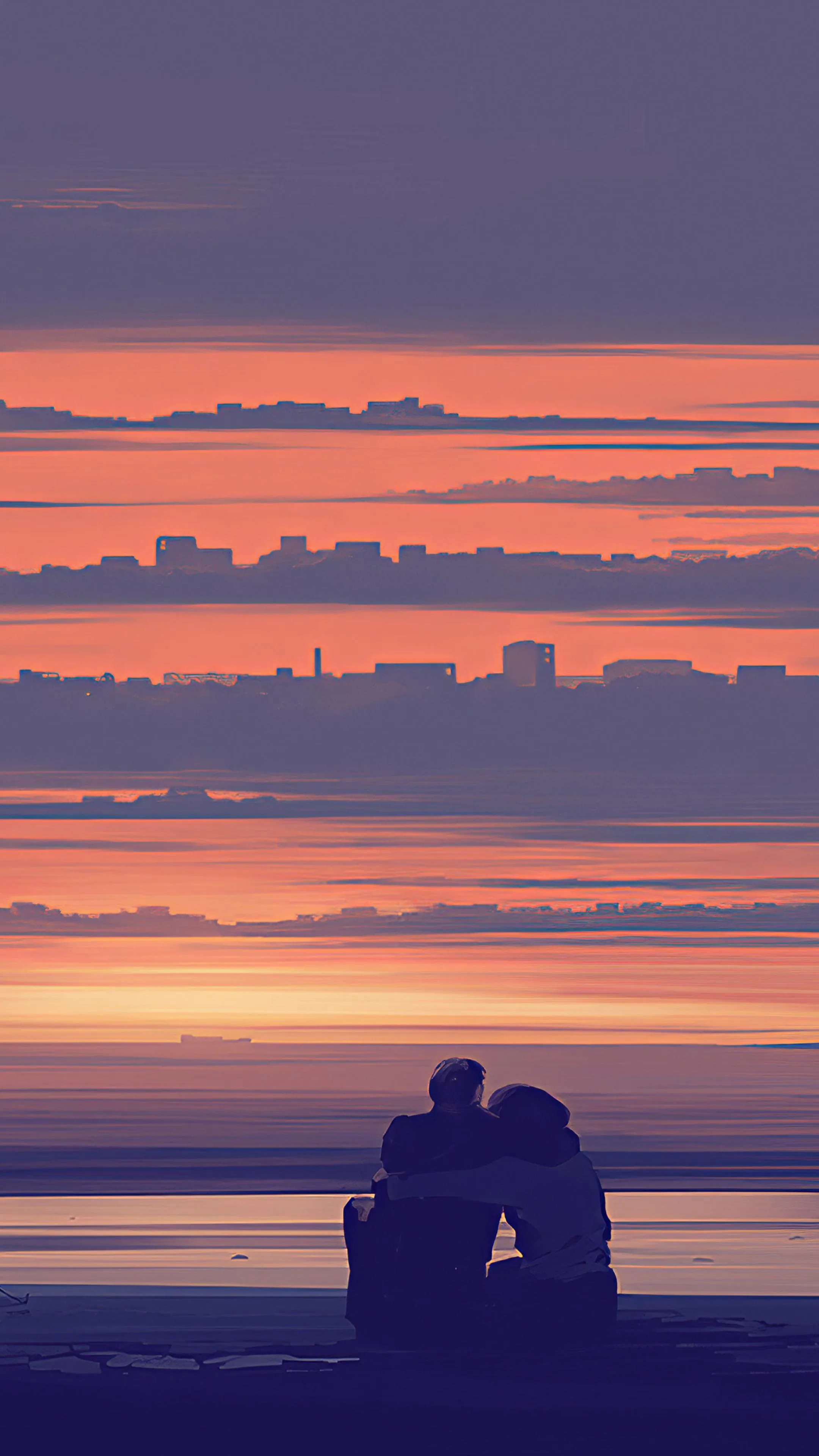 Sunset Reflection Capturing Serene Moment of Love Wallpaper