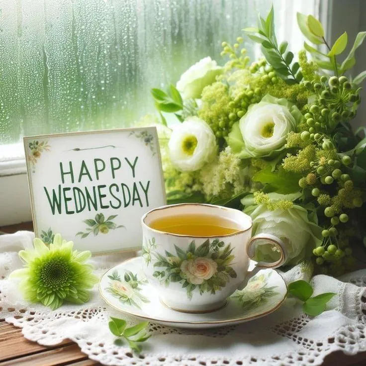 Tea Cup and Flowers with Nature Good Morning Wishes