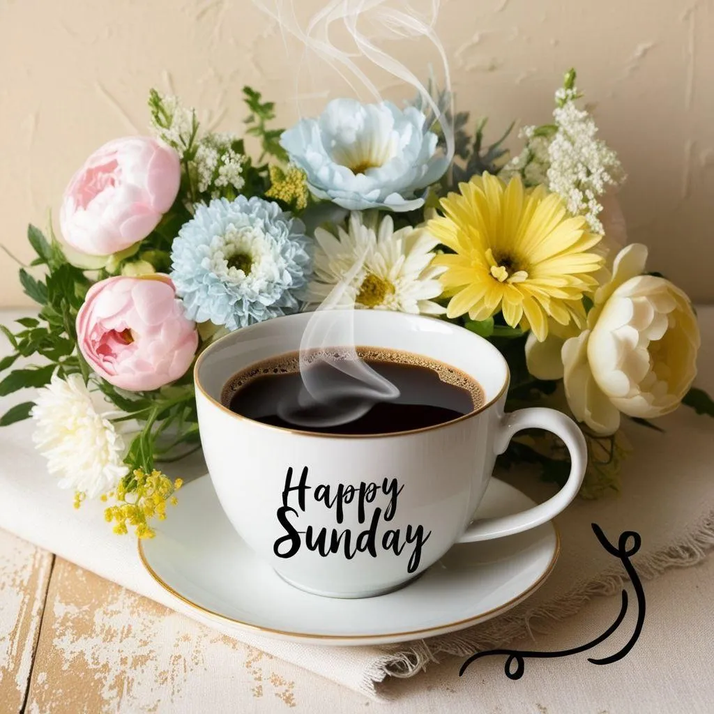 Tea Cup with Flowers and Happy Good Morning Text Image