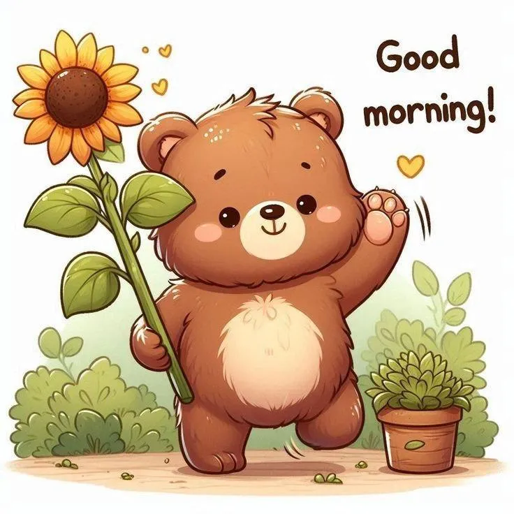 Teddy Bear Holding Flower to Greet Your Lovely Morning