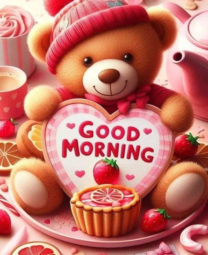 Teddy Bear in Blanket with Warm Greeting on Red Image