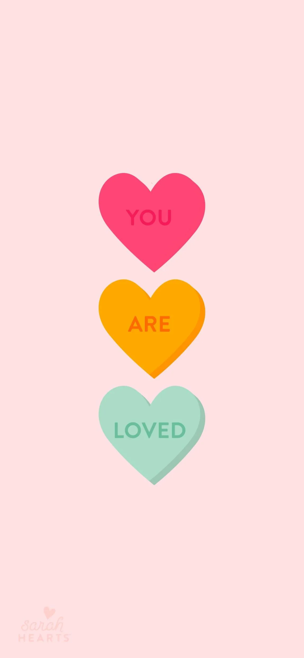 Three Vertical Hearts in Soft Pastel Mobile Wallpaper