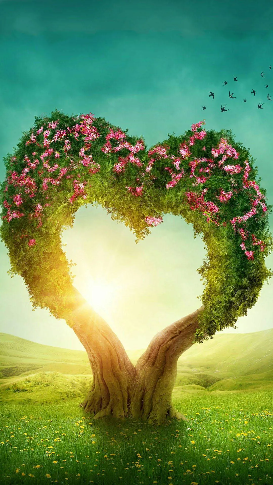 Tree Forming Heart Shape Reflecting True Devotion Wallpaper