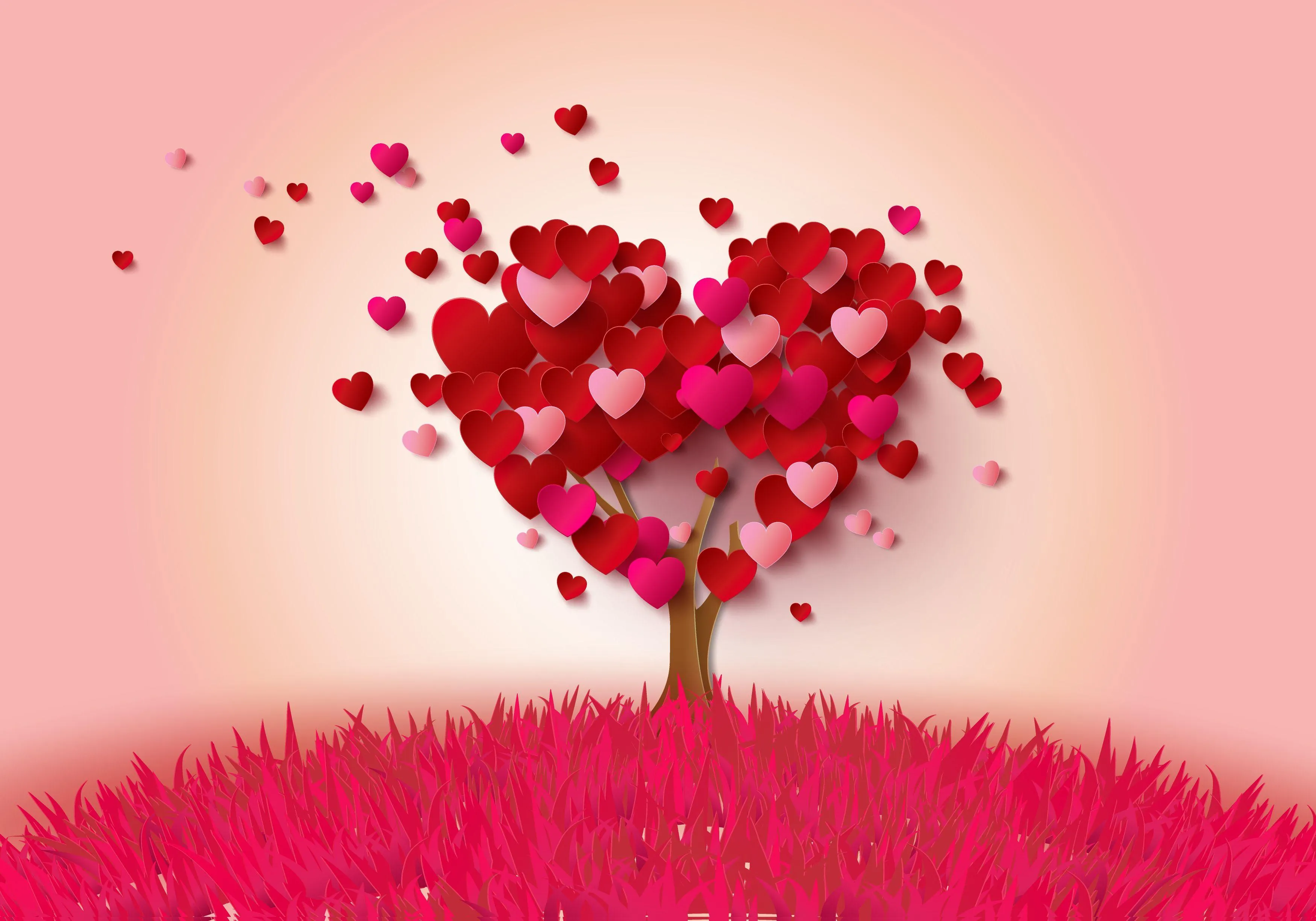 Tree of Hearts Representing Growth in True Love Wallpaper