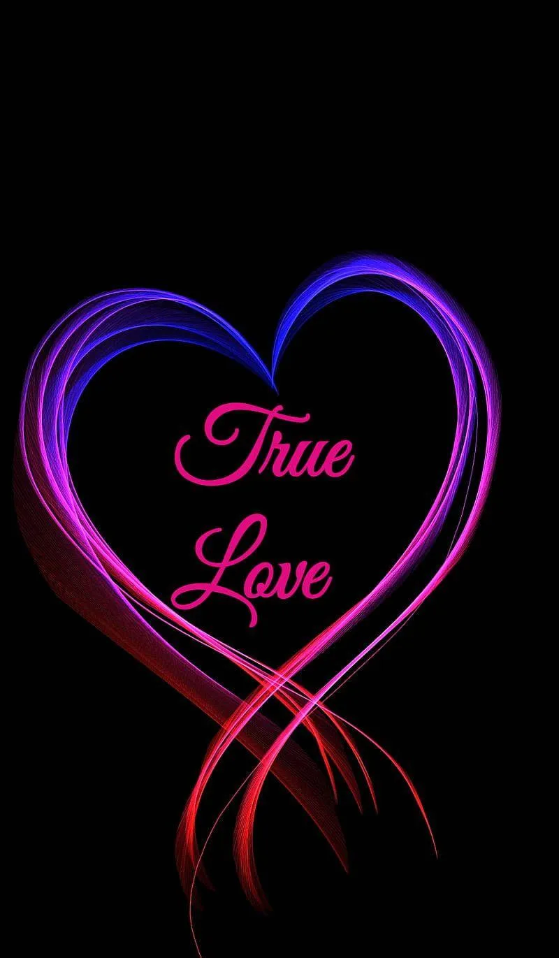 True Love Text in Glowing Heart Romantic Design Art