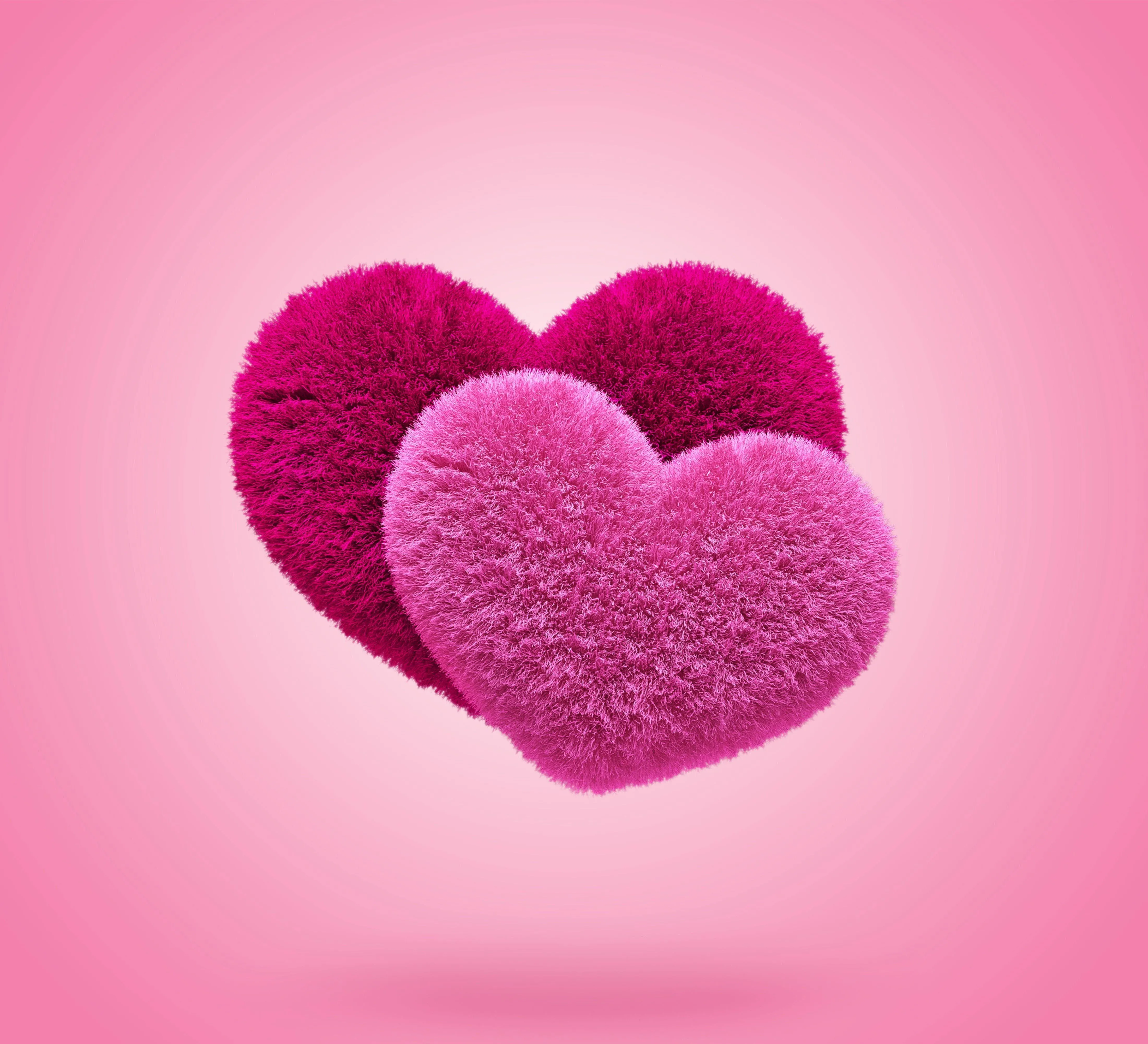 Two Pink Hearts on Soft Romantic Background Wallpaper