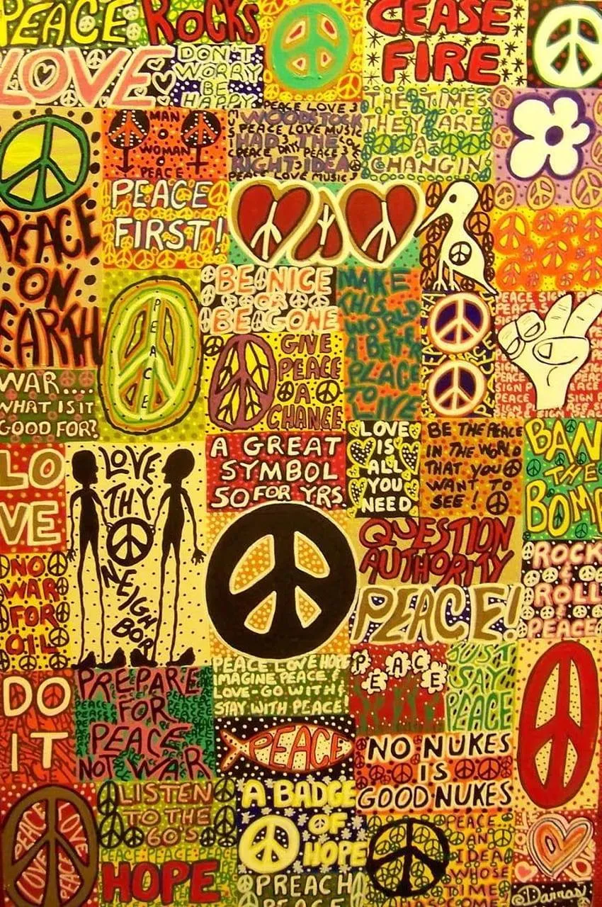 Vintage Peace and Love Artwork Reflecting Unity Wallpaper