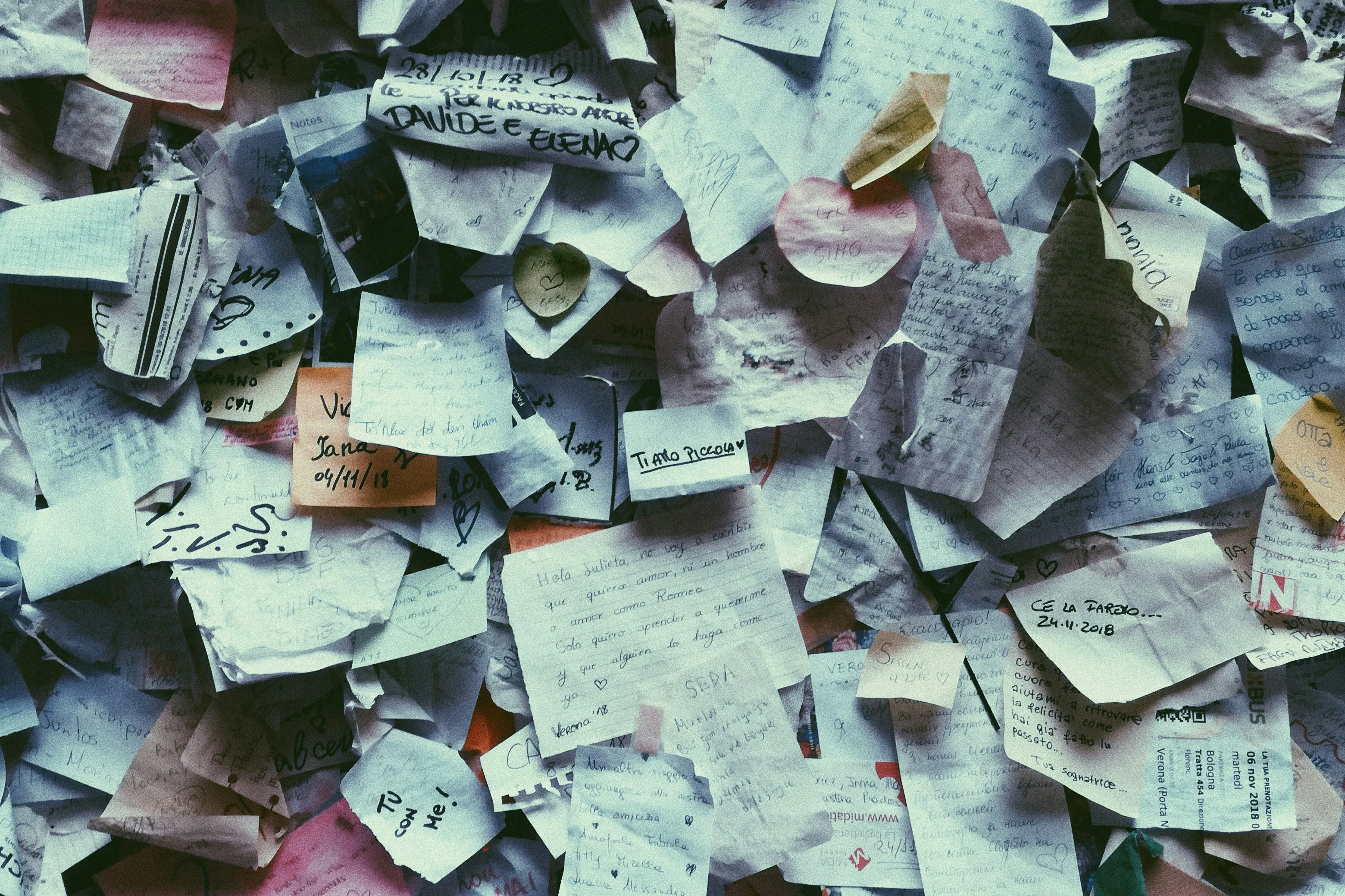 Wall of Handwritten Love Notes and Heartfelt Memories
