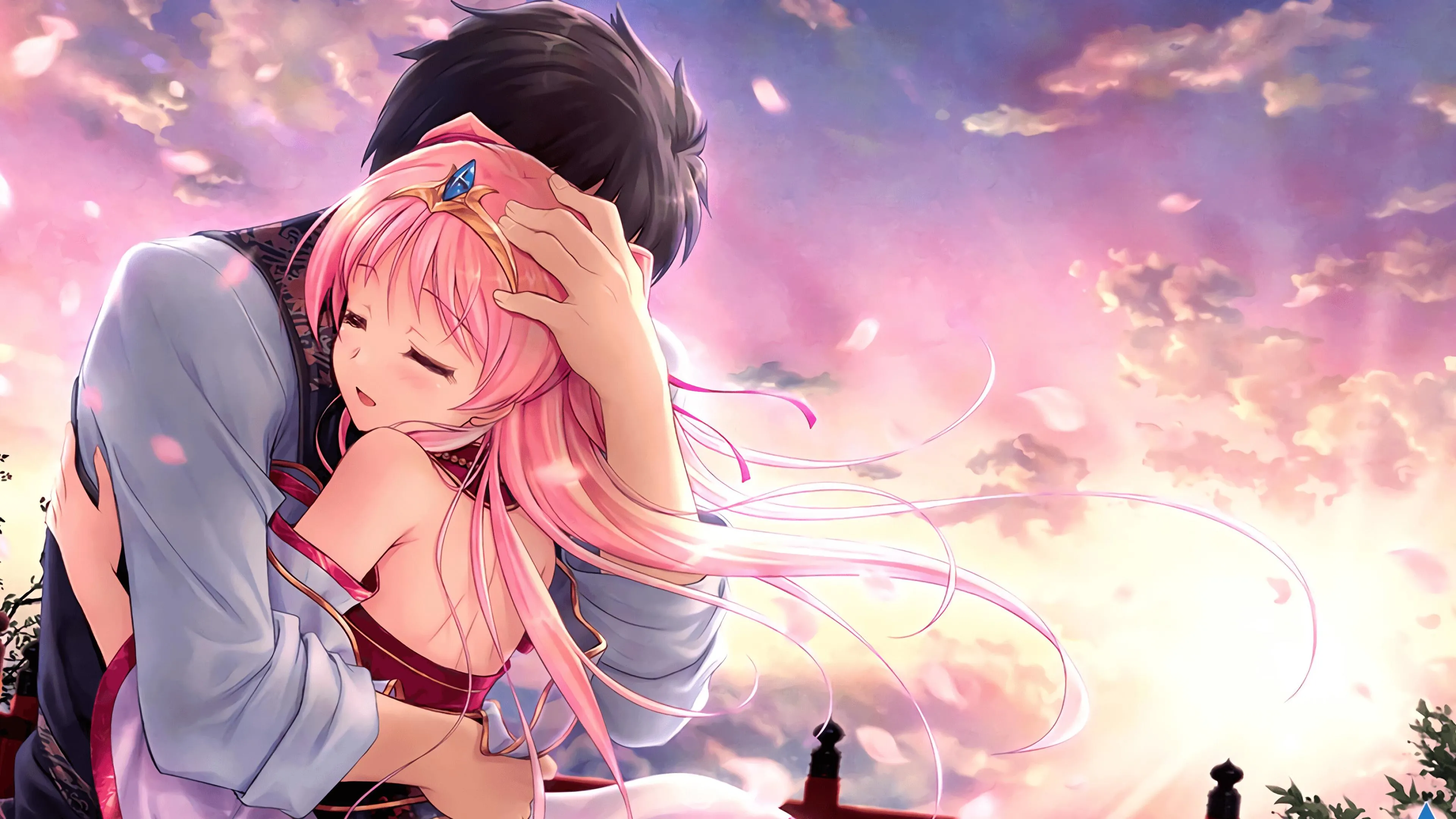 Wallpaper of Animated Couple Hugging with Joyful Affection