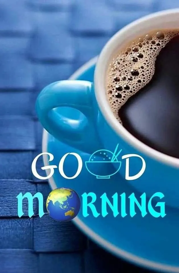 Wallpaper of Good Morning with Coffee and Blue Background