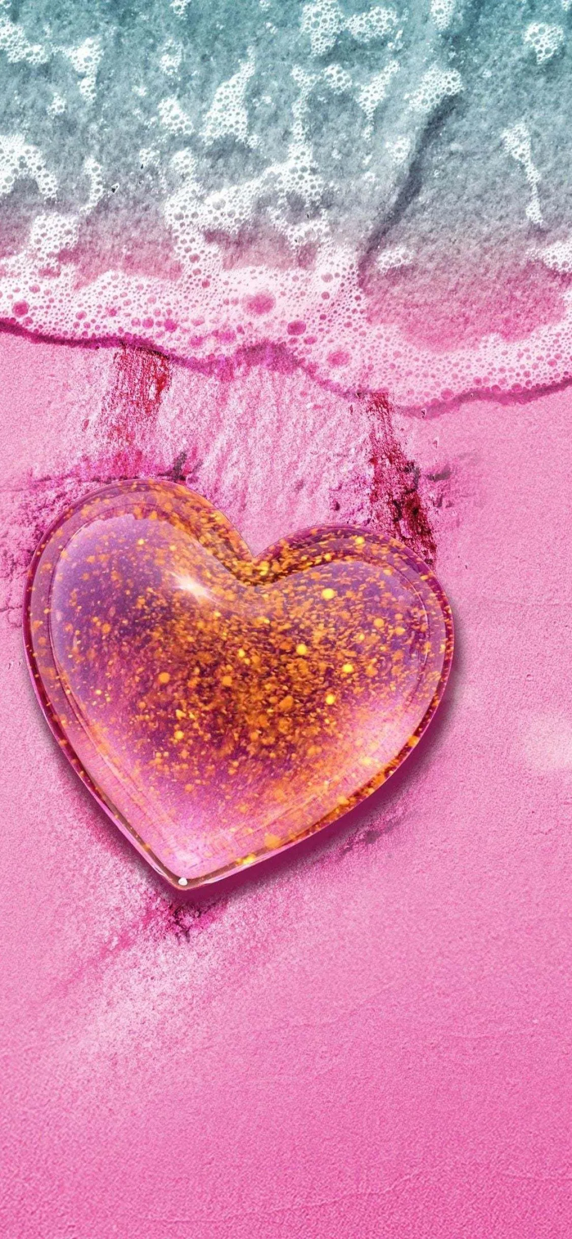 Wallpaper of Pink Heart Floating in Water of Gentle Emotion