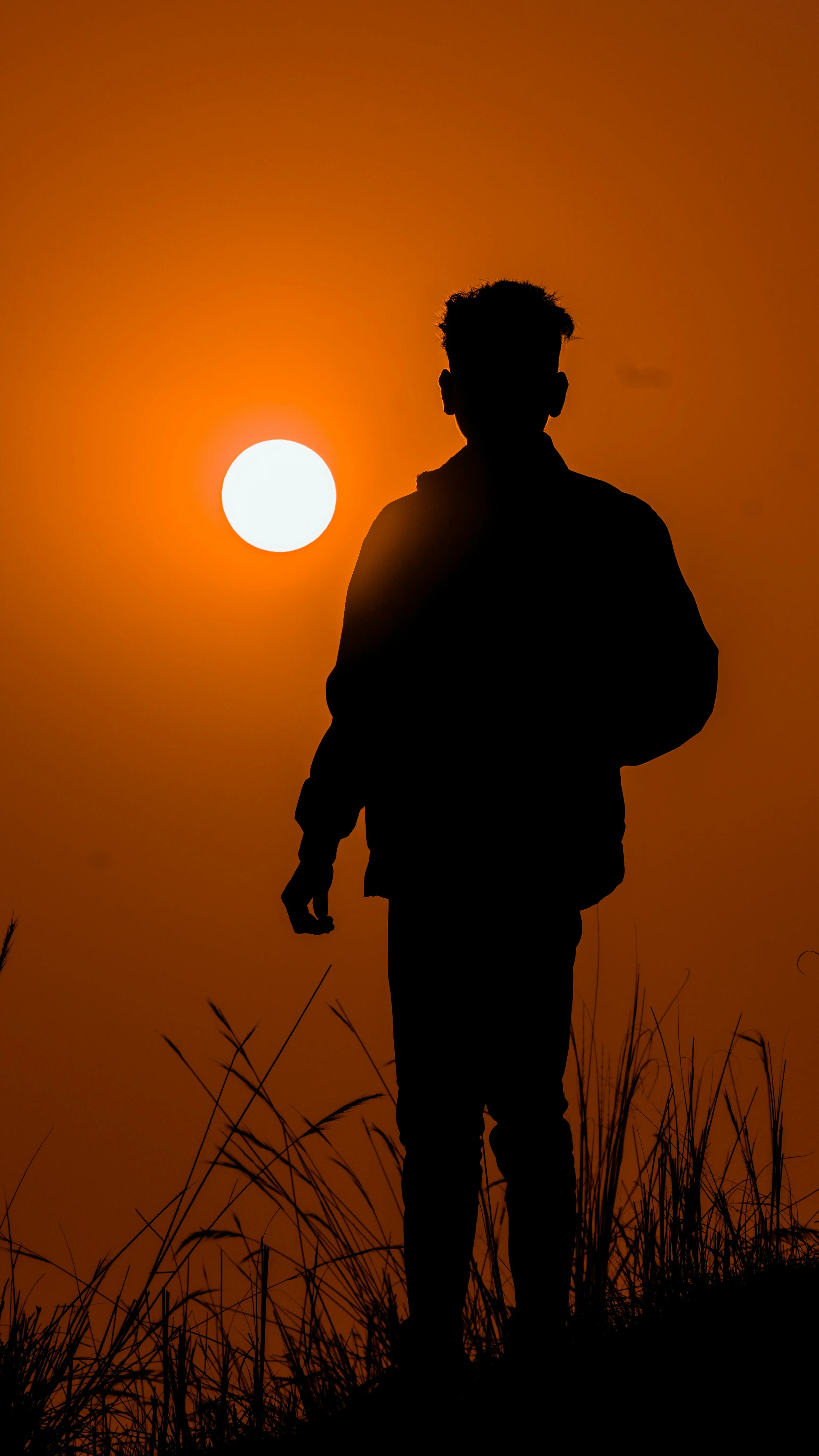 Wallpaper of Silhouette of Person Standing in Golden Sunset