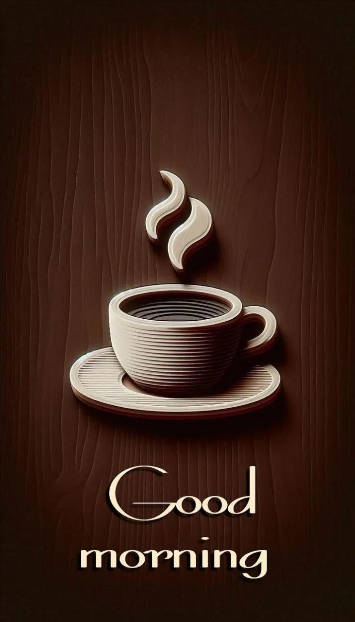 Warm Coffee Steam with Good Morning Text on Dark Background