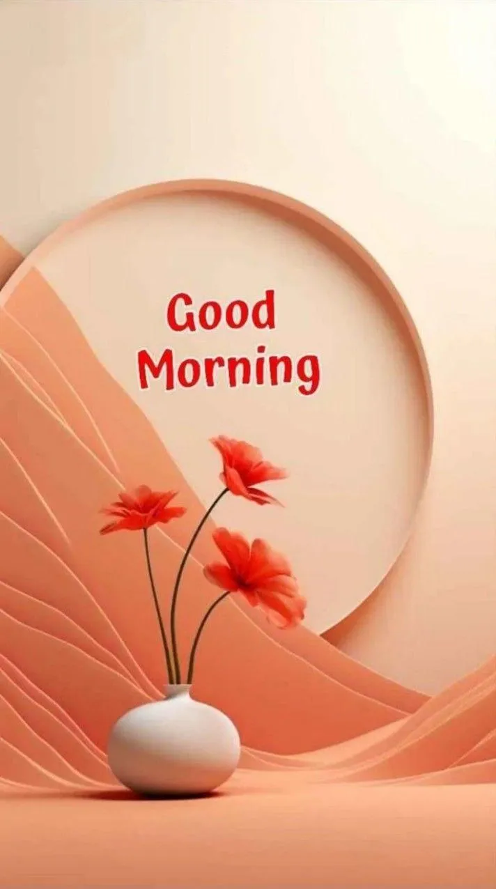 Warm Good Morning with Red Flower on Soft Light Background