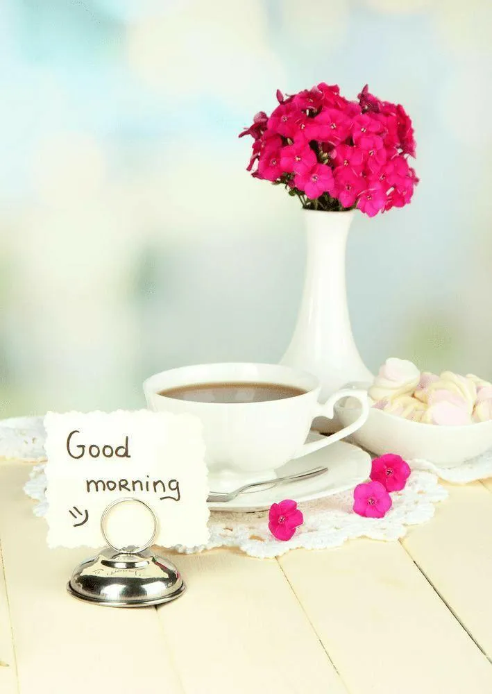 White and Pink Floral Morning Greeting Card Design