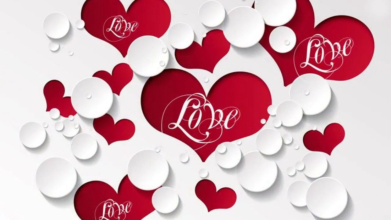 White Background with Floating Red Hearts of Love Wallpaper
