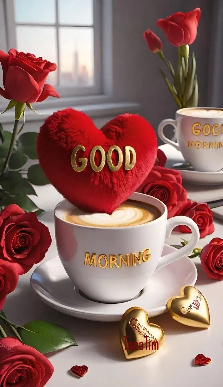 White Cup with Red Rose Heart to Share Love and Warmth