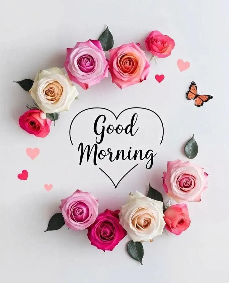 White Floral Design with Red Text Good Morning Hd Image