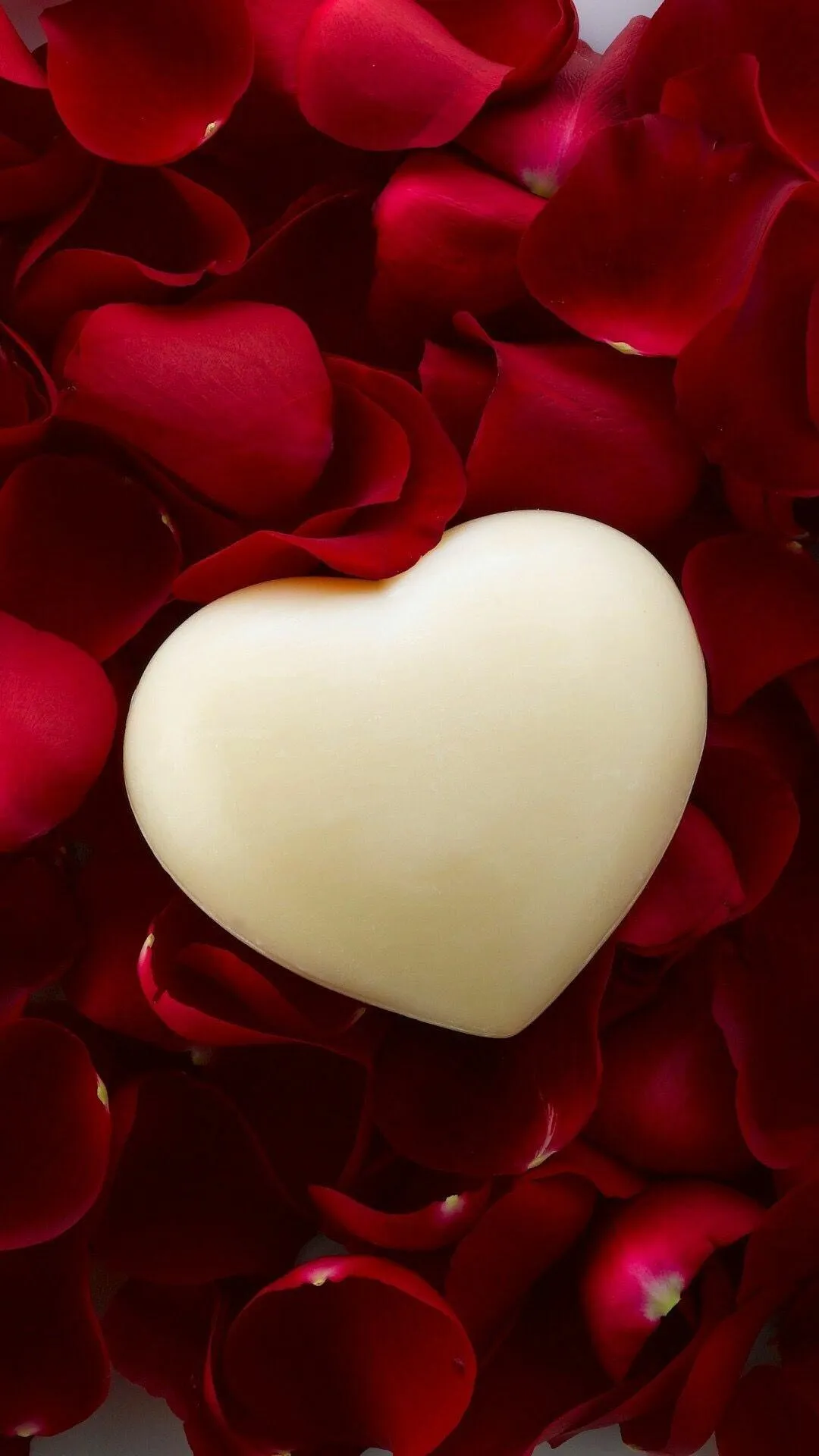 White Heart on Red Petals Showing Deep Affection Wallpaper
