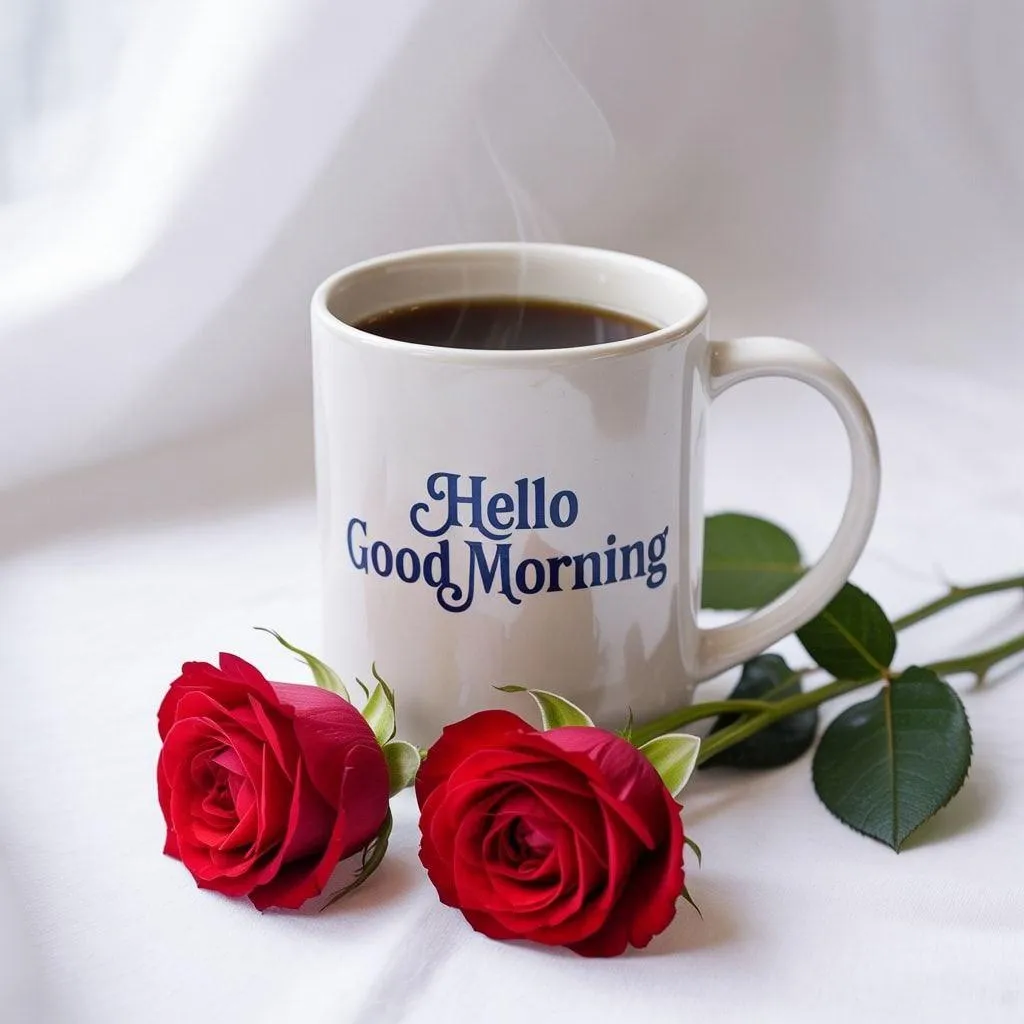 White Mug and Roses with Morning Tea Inspiration Image