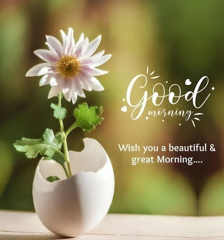 White Vase with Flowers and Graceful Morning Greeting
