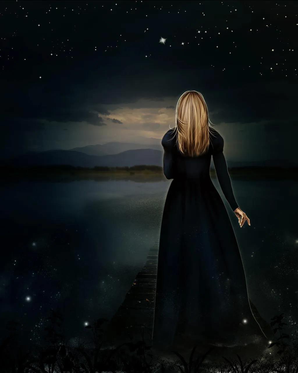 Woman in Moonlight Reflecting on Love and Hope Wallpaper