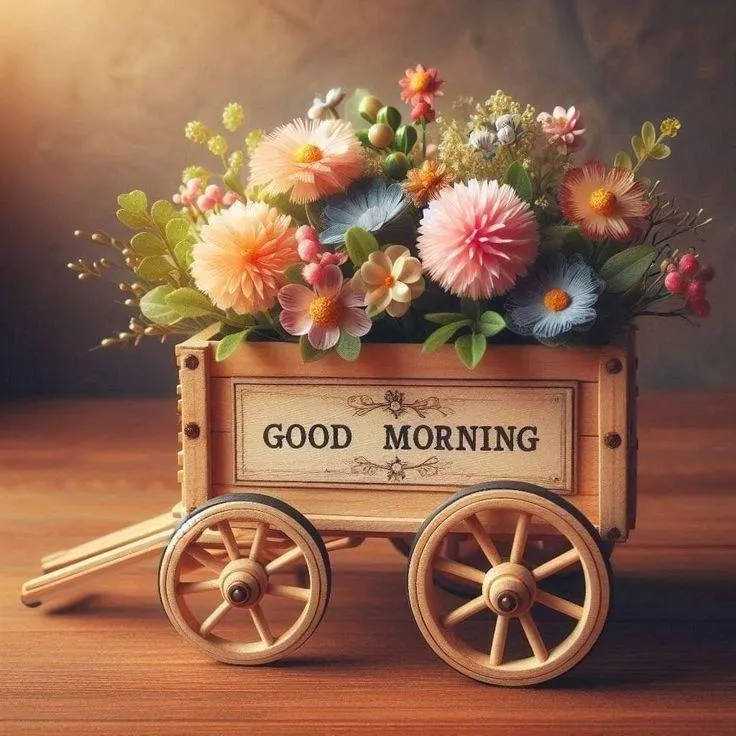 Wooden Cart of Flowers for a Cheerful Morning Greeting
